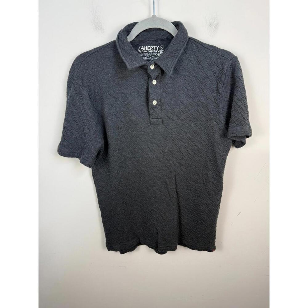 Faherty Cloud Cotton Polo Shirt Mens Medium Gray Peru Soft Pima Modal Crinkle